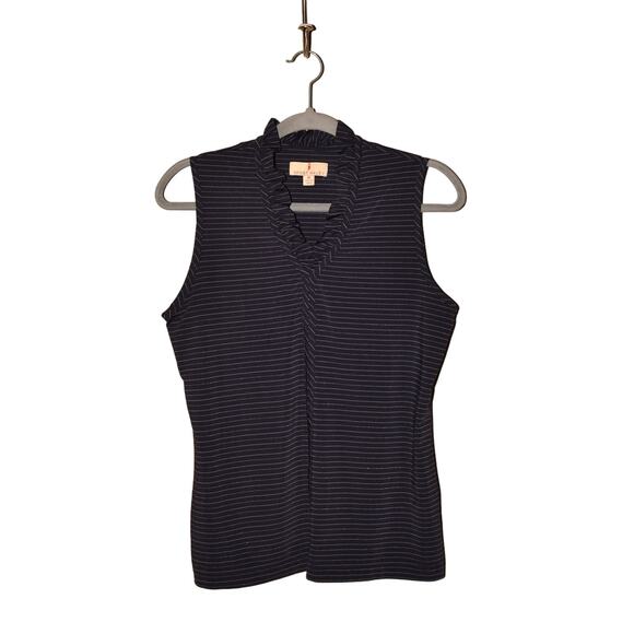 SPORT HALEY $65 Sweat-Wicking Ruffle Collar Striped Sleeveless Blouse Medium - Picture 1 of 4